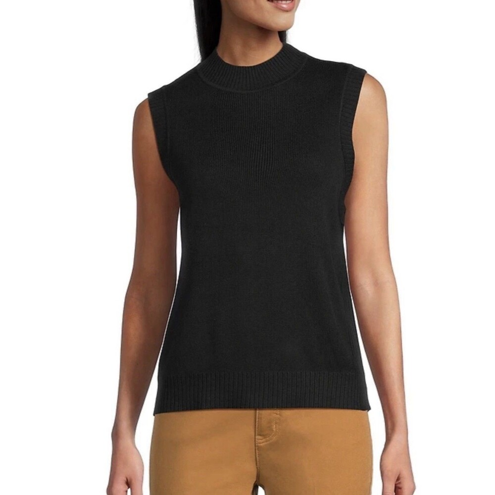 John Mark Essentials Mock Neck 100% Viscose Sleeveless Tank Top Black Sz L New